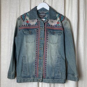 JOHNNY WAS‎ Workshop Oman Embroidered Denim Jacket Blue Size S